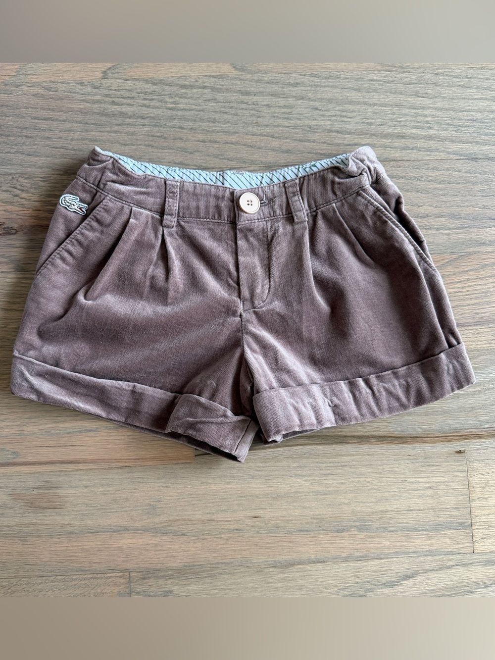 Lacoste Girls Rolled Up Taupe Velour Shorts 4T